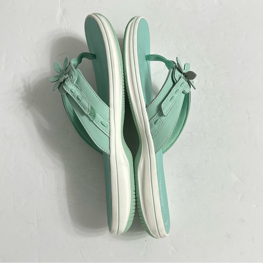 Clarks Cloudsteppers Womens Sandals Flip Flop Comfort Flower Turquoise 9.5 - Picture 8 of 10
